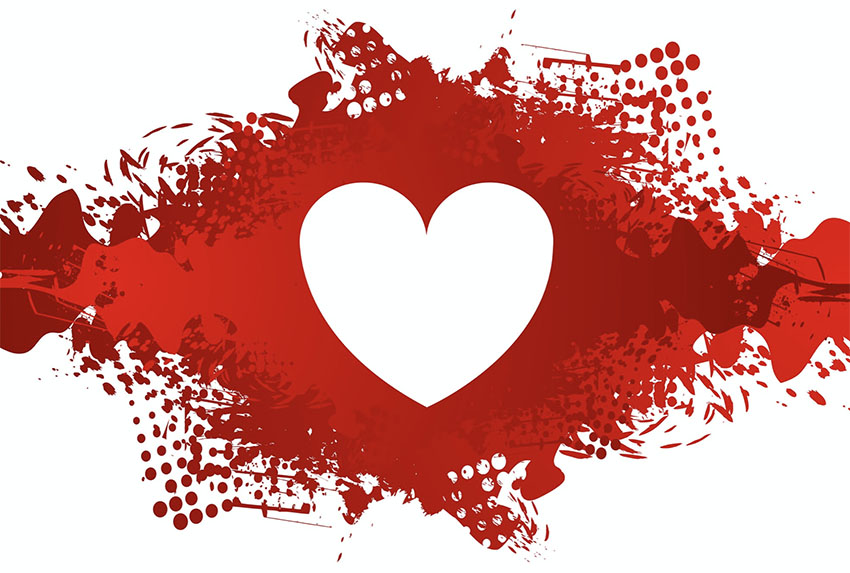 White Heart Graphic on Red Grunge Blot Background